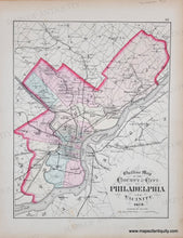 Load image into Gallery viewer, Antique map of Philadelphia and vicinity. Antique map with original color in tones of pink, green, yellow, and orange.  
