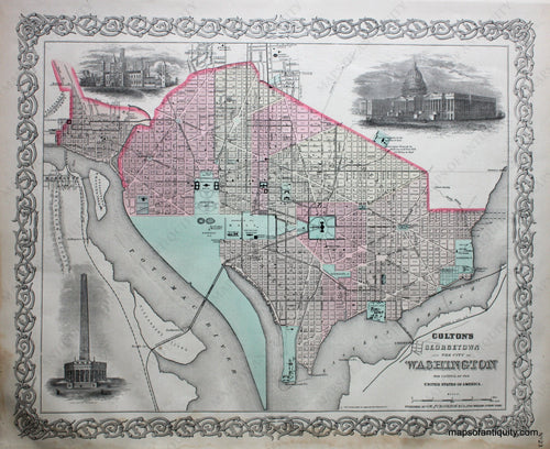 Hand-Colored-Antique-City-Plan-Colton's-Georgetown-and-the-City-of-Washington**********-Towns-and-Cities-Washington-DC-1886-Colton-Maps-Of-Antiquity