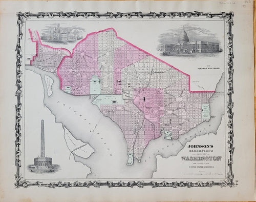 Antique-Map-Johnson's-Georgetown-City-Washington-DC-1863-1860-1800-19th-century