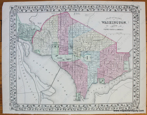 Antique-Map-Plan-of-the-City-of-Washington-The-Capitol-of-the-United-States-of-America-D.C.-D-C-District-of-Columbia-Mitchell-1874-1870s-1800s-Mid-Late-19th-Century-Maps-of-Antiquity