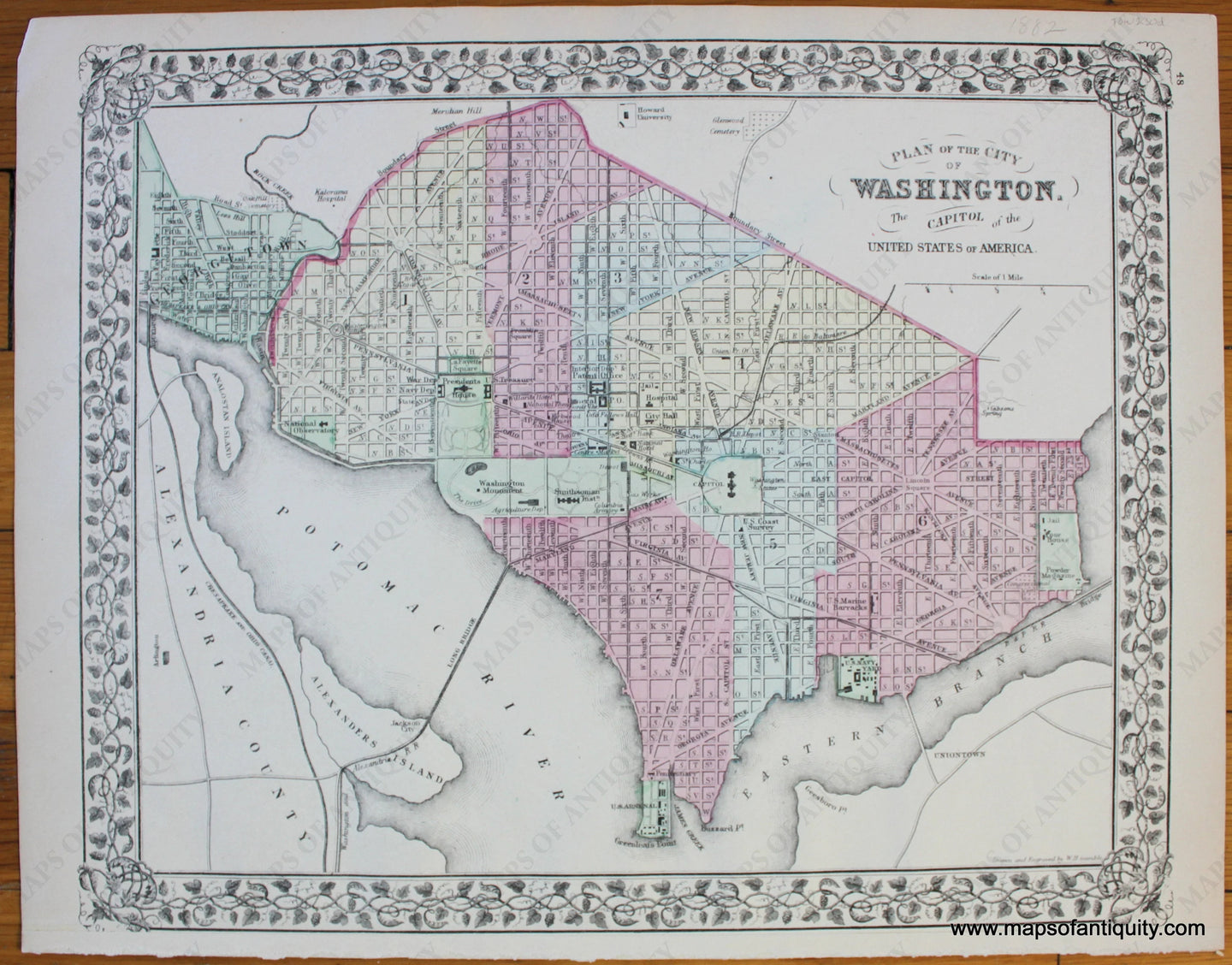 Antique-Map-Plan-of-the-City-of-Washington-The-Capitol-of-the-United-States-of-America-D.C.-D-C-District-of-Columbia-Mitchell-1874-1870s-1800s-Mid-Late-19th-Century-Maps-of-Antiquity