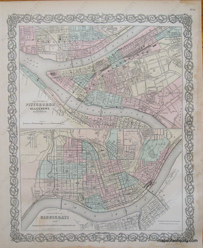 Antique-Hand-Colored-Map-Colton's-Pittsburgh-and-Cincinnati-Towns-and-Cities-Pittsburgh-1887-Colton-Maps-Of-Antiquity