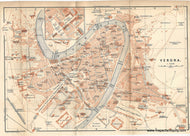 Antique map of Verona italy with detailed street layout and landmarks. original printed color in muted orange tone