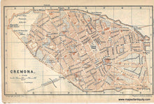 Load image into Gallery viewer, Antique map of Cremona with labeled streets and landmarks, Printed color dark red orange
