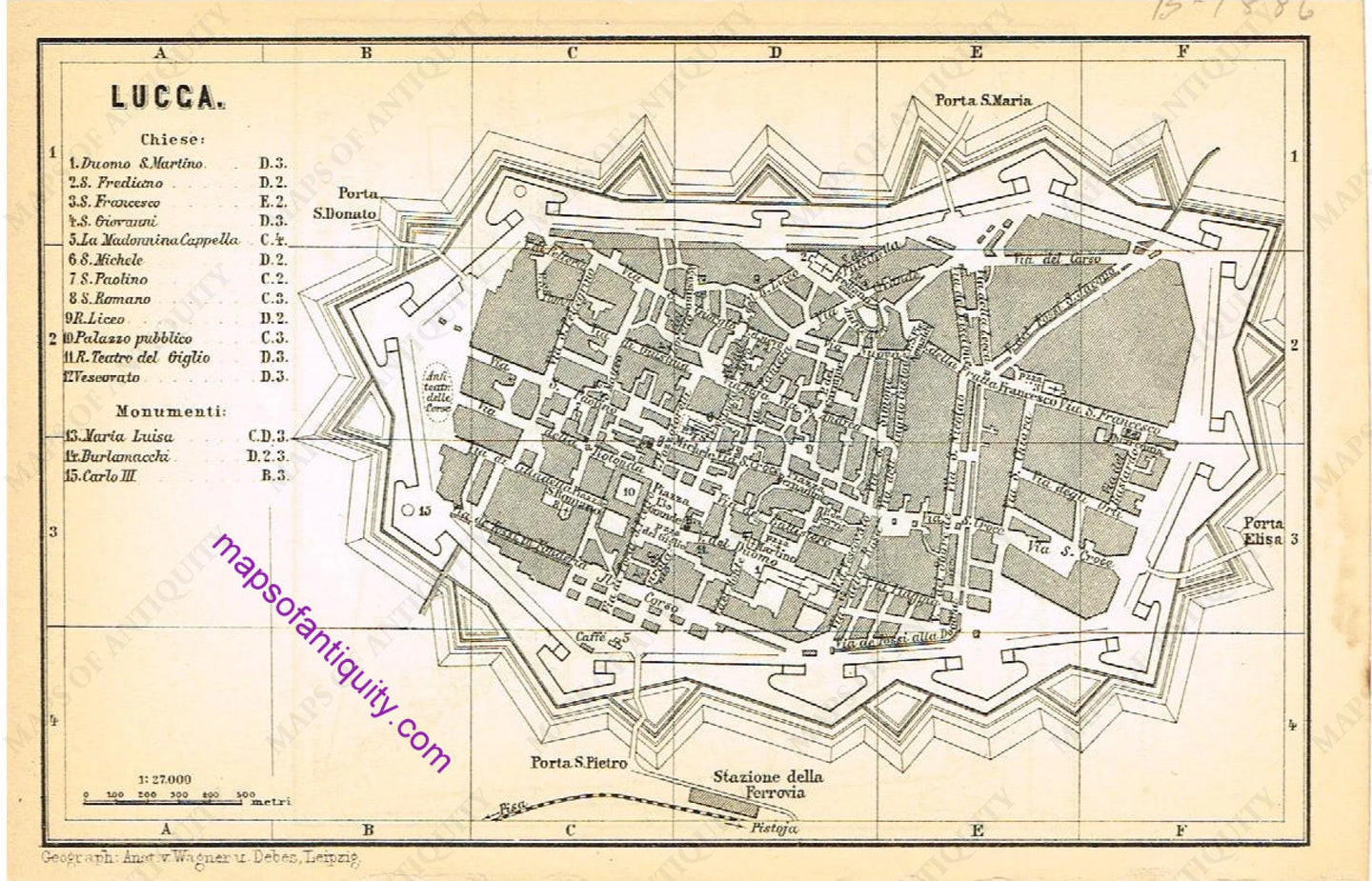 Printed-Black-and-White-Antique-Map-Lucca-and-Pistoja-**********-Europe-Italy-1886-Baedeker-Maps-Of-Antiquity