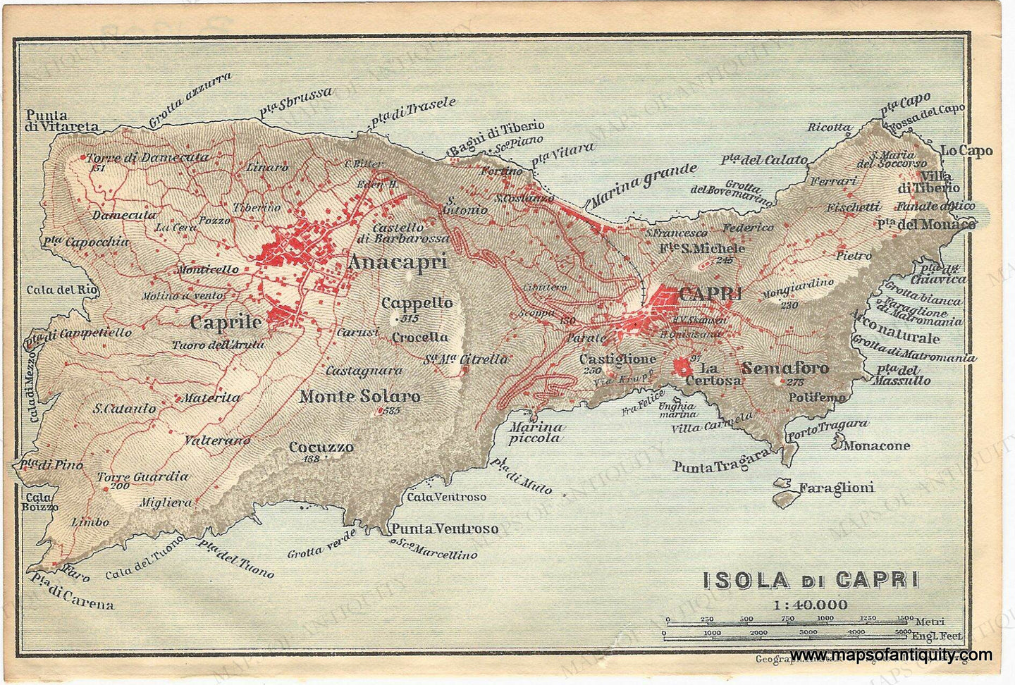 1909 - Isola di Capri (Island of Capri) - Antique Map