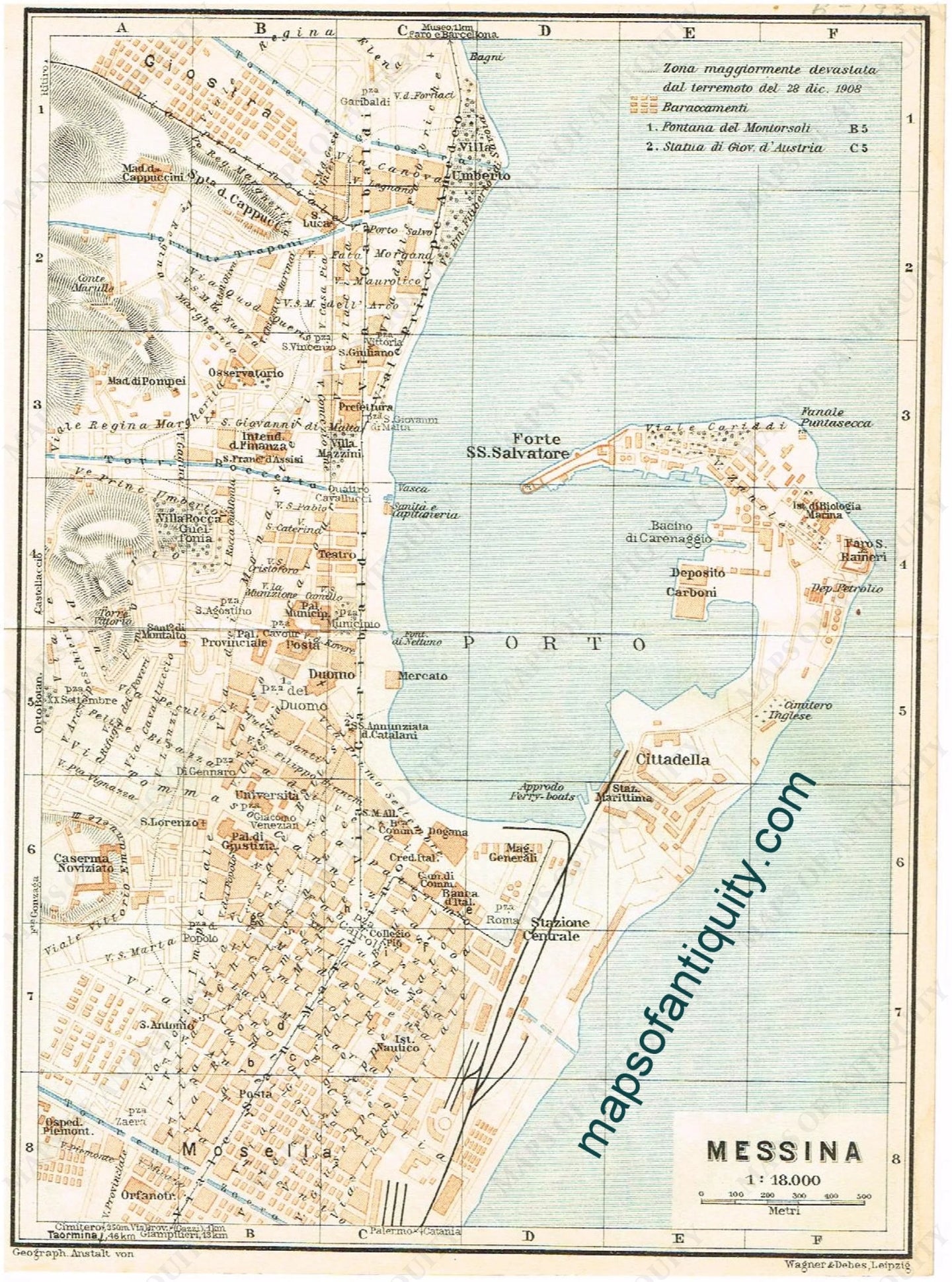 Printed-Color-Antique-Map-Messina-Europe-Italy-1886-Baedeker-Maps-Of-Antiquity