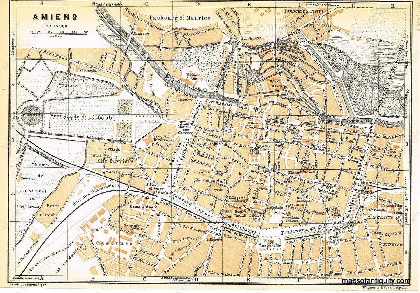 Printed-Color-Antique-Map-Amiens-France-Europe-France-1909-Baedeker-Maps-Of-Antiquity