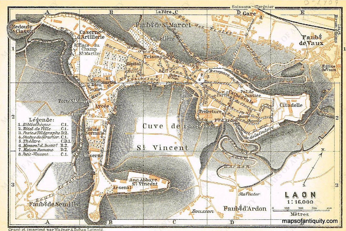 Printed-Color-Antique-Map-Laon-France-Europe-France-1909-Baedeker-Maps-Of-Antiquity