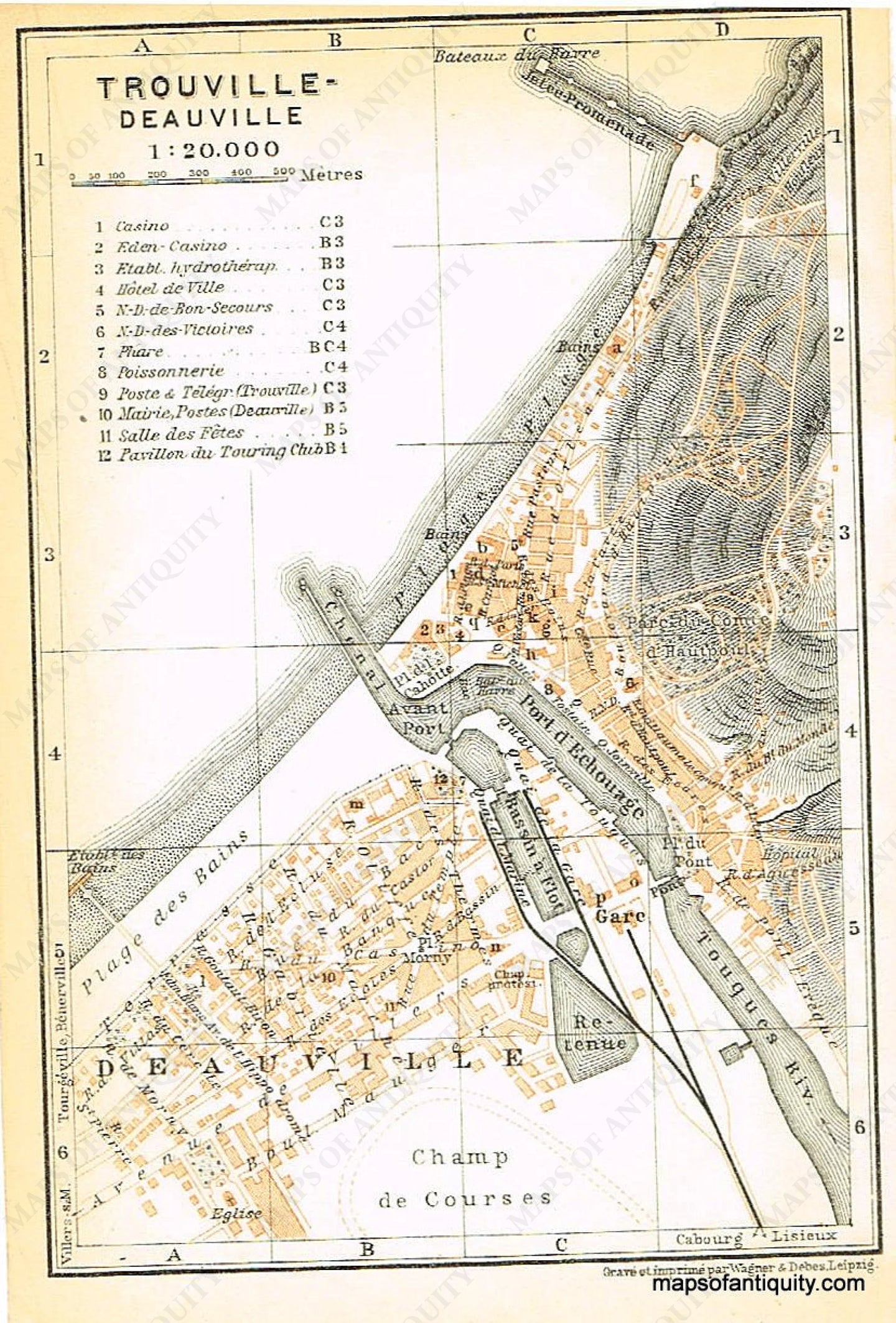 Printed-Color-Antique-Map-Trouville-Deauville-France-Europe-France-1909-Baedeker-Maps-Of-Antiquity