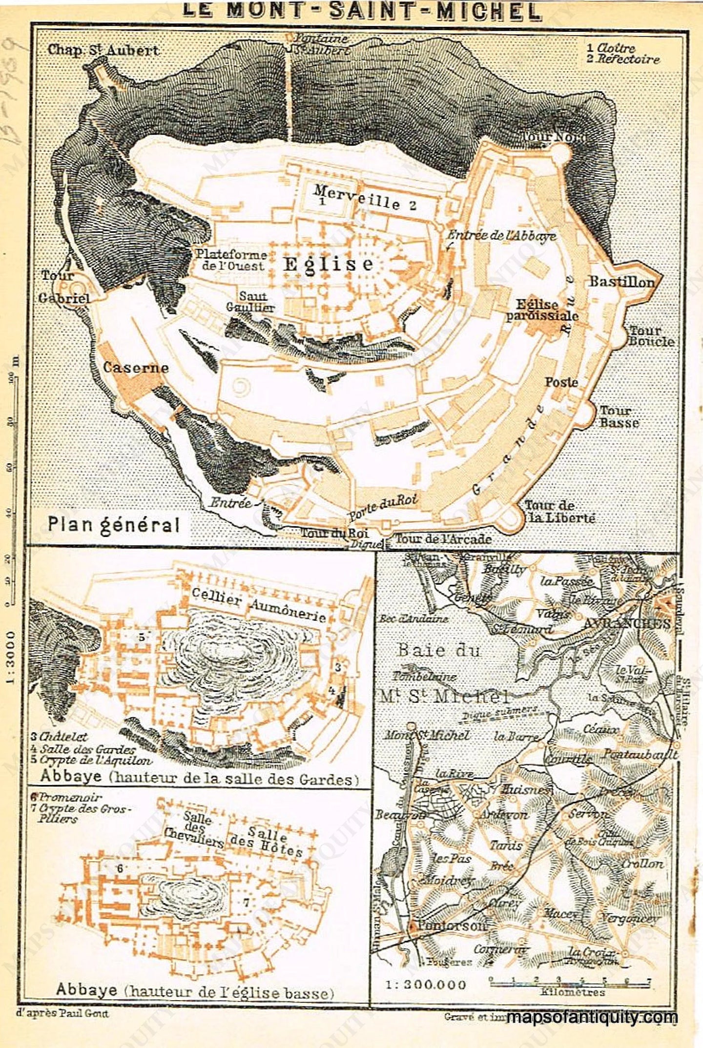 Printed-Color-Antique-Map-Le-Mont-Saint-Michel-France-Europe-France-1909-Baedeker-Maps-Of-Antiquity