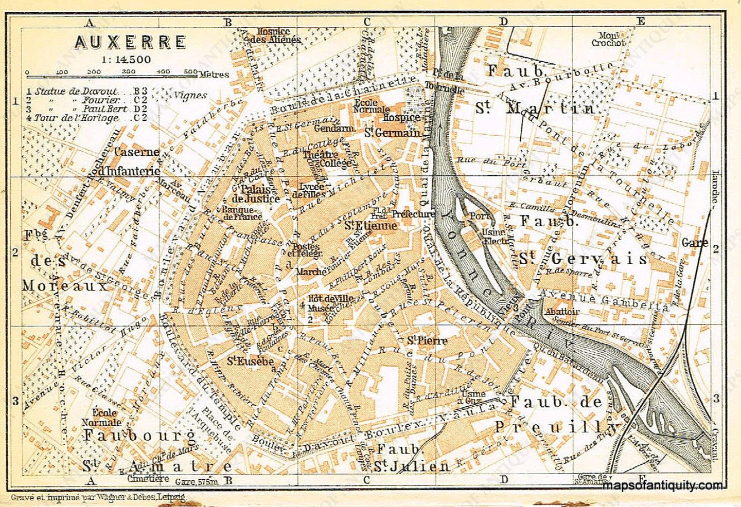 Printed-Color-Antique-Map-Auxerre-France-Europe-France-1909-Baedeker-Maps-Of-Antiquity