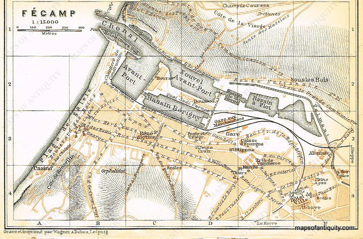 Printed-Color-Antique-Map-Fecamp-France-Europe-France-1909-Baedeker-Maps-Of-Antiquity