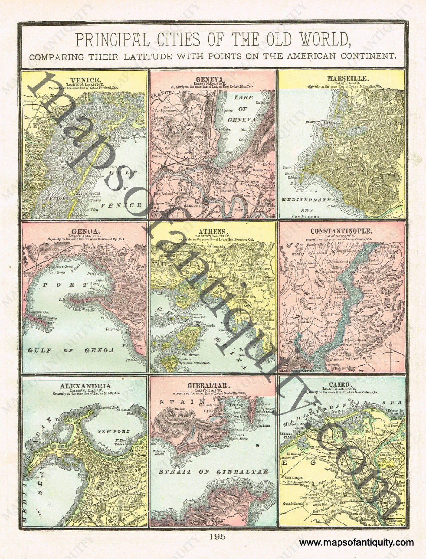 Antique-Printed-Color-Map-Principal-Cities-of-The-Old-World-Comparing-Their-Latitude-with-Points-on-The-American-Continent-verso:-Turkish-Empire-in-Europe-and-Asia-Towns-and-City-Maps-Europe-Turkey-1900-Cram-Maps-Of-Antiquity