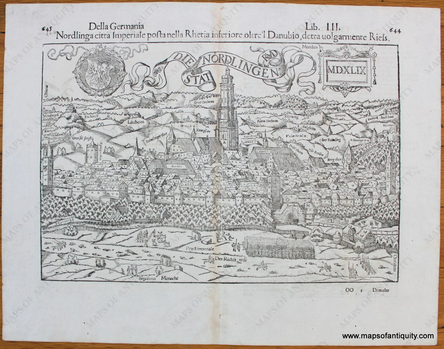 Antique-Black-and-White-Map-Die-Stat-Nordlingen-(MDXLIX)-******-Europe-Germany-1548-Munster-Maps-Of-Antiquity