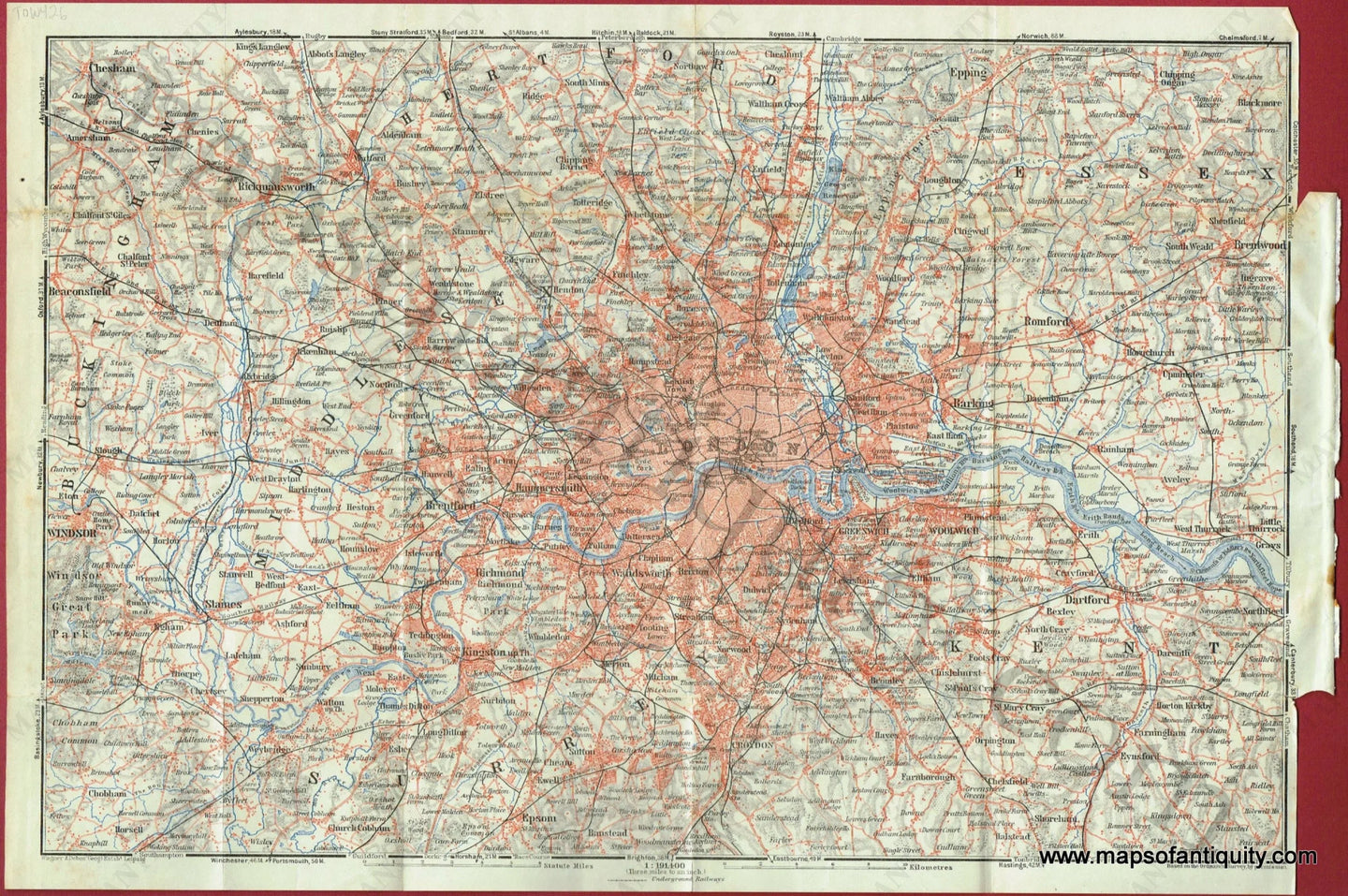 Antique-Map-London-and-Environs-City-England-Great-Britain-English-British-Cities-Baedeker-1927-1920s-1900s-Early-Mid-20th-Century-Maps-of-Antiquity