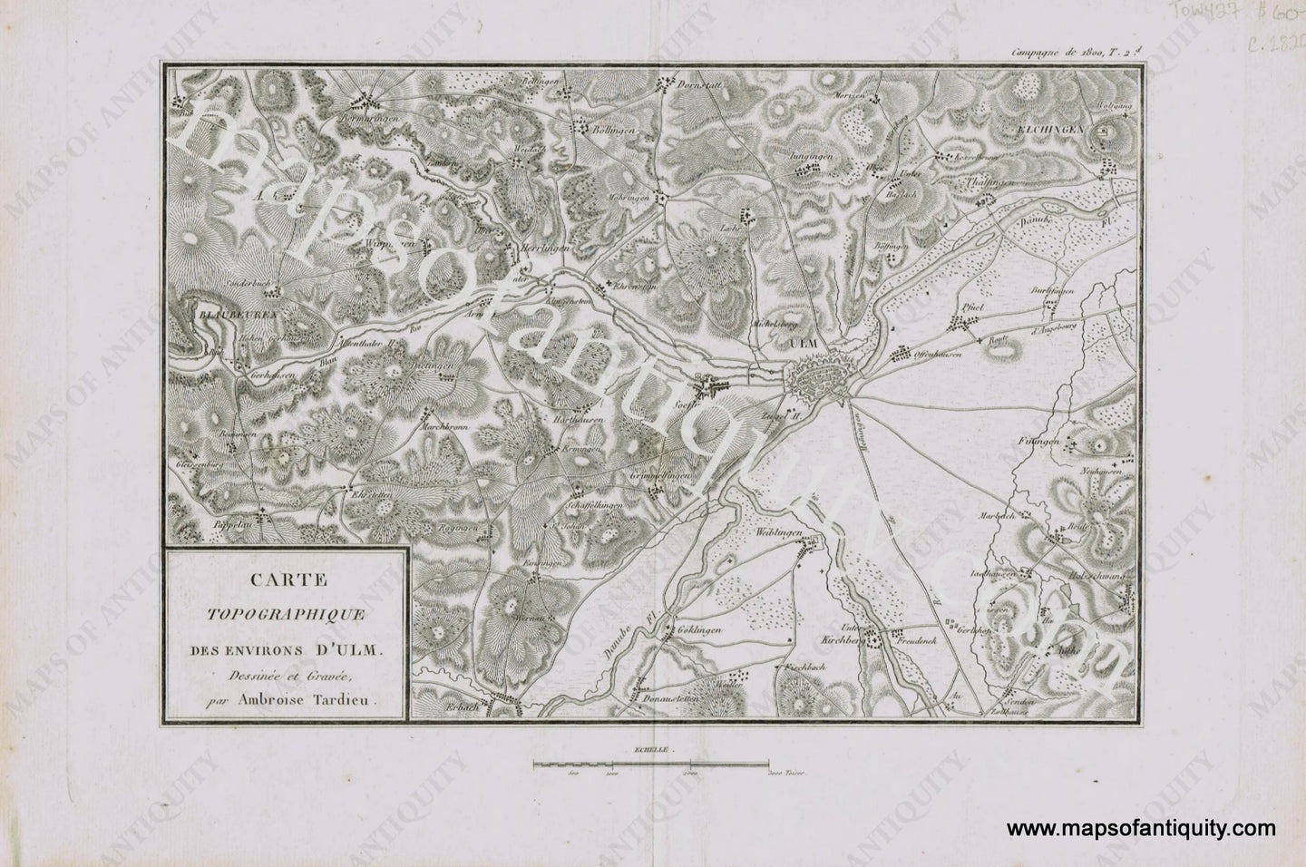 Antique-Map-Carte-Topographique-des-Environs-D'Ulm-Ulm-Germany-German-City-Topographical-Topographic-Tardieu-1820s-1800s-Early-19th-Century-Maps-of-Antiquity