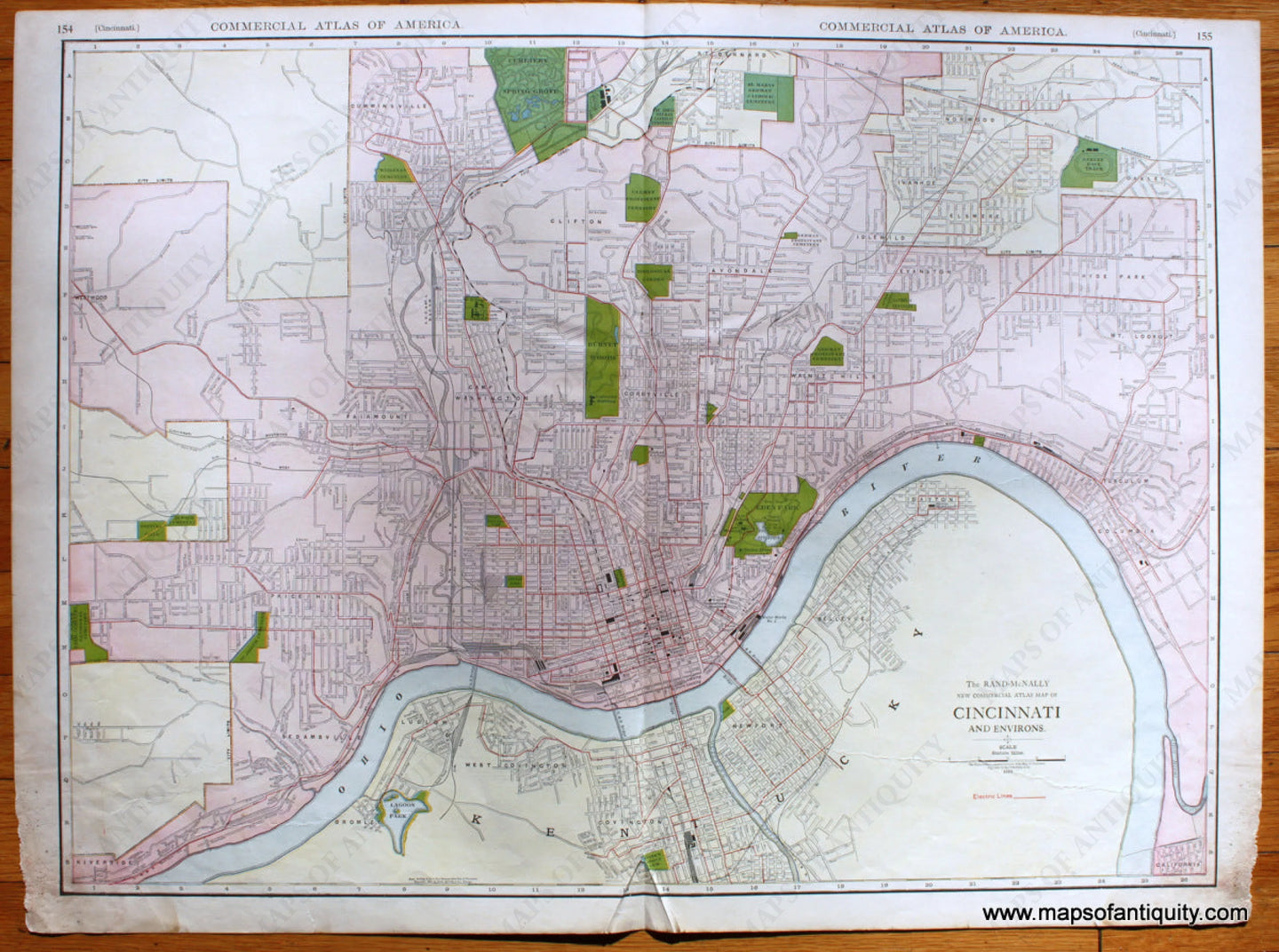 Antique-Map-Cincinnati-and-Environs-Ohio-Cities-City-Rand-McNally-New-Commercial-Atlas-1912-1910s-1900s-Early-20th-Century-Maps-of-Antiquity