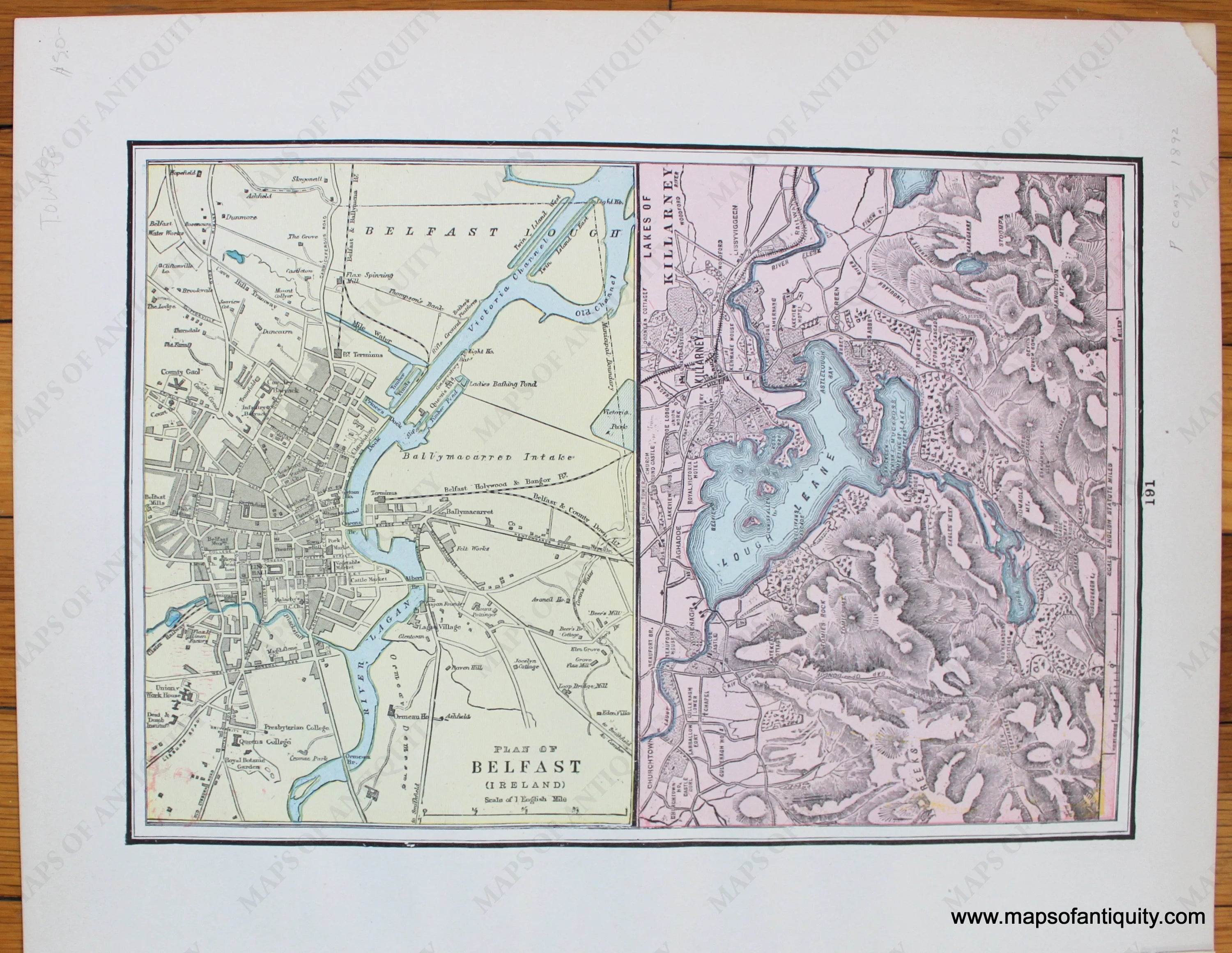 Load image into Gallery viewer, Antique-Map-Plan-of-Belfast-Ireland-and-Lakes-of-Killarney-Athens-Greece-Genoa-Italy-City-Cities-History-Historical-Home-Library-and-Supply-Association-Pacific-Coast-1892-1890s-1800s-Late-19th-Century-Maps-of-Antiquity-