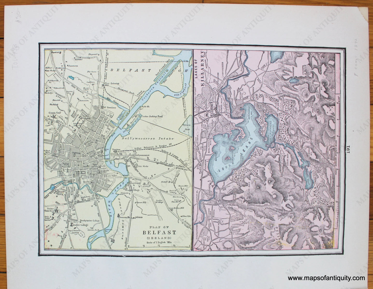 Antique-Map-Plan-of-Belfast-Ireland-and-Lakes-of-Killarney-Athens-Greece-Genoa-Italy-City-Cities-History-Historical-Home-Library-and-Supply-Association-Pacific-Coast-1892-1890s-1800s-Late-19th-Century-Maps-of-Antiquity-