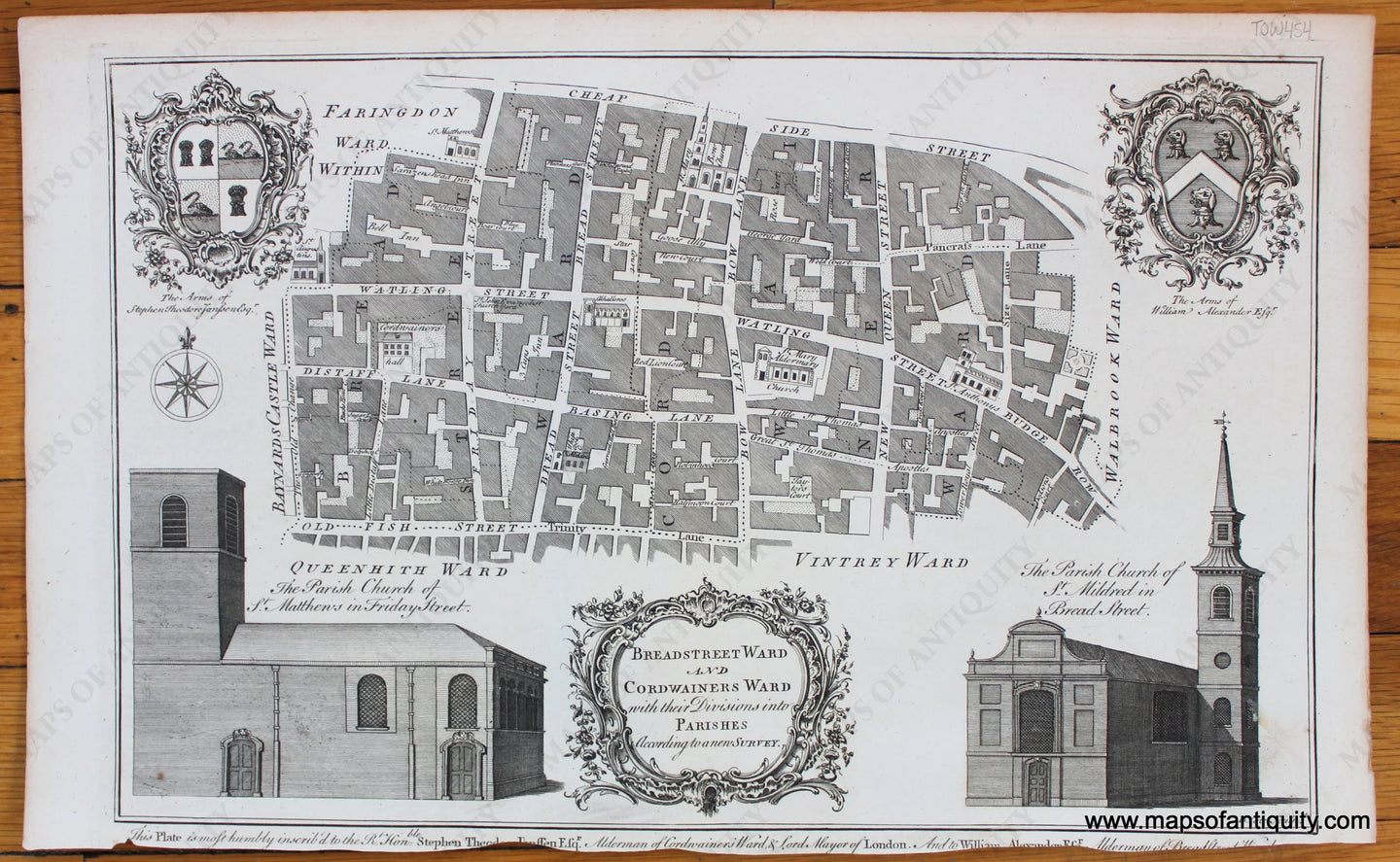 Antique-Map-England-Great-Britain-London-City-Breadstreet-Ward-Bread-Street-Cordwainers-Cordwainer-Wards-Cole-1756-1750s-1700s-Mid-18th-Century-Maps-of-Antiquity