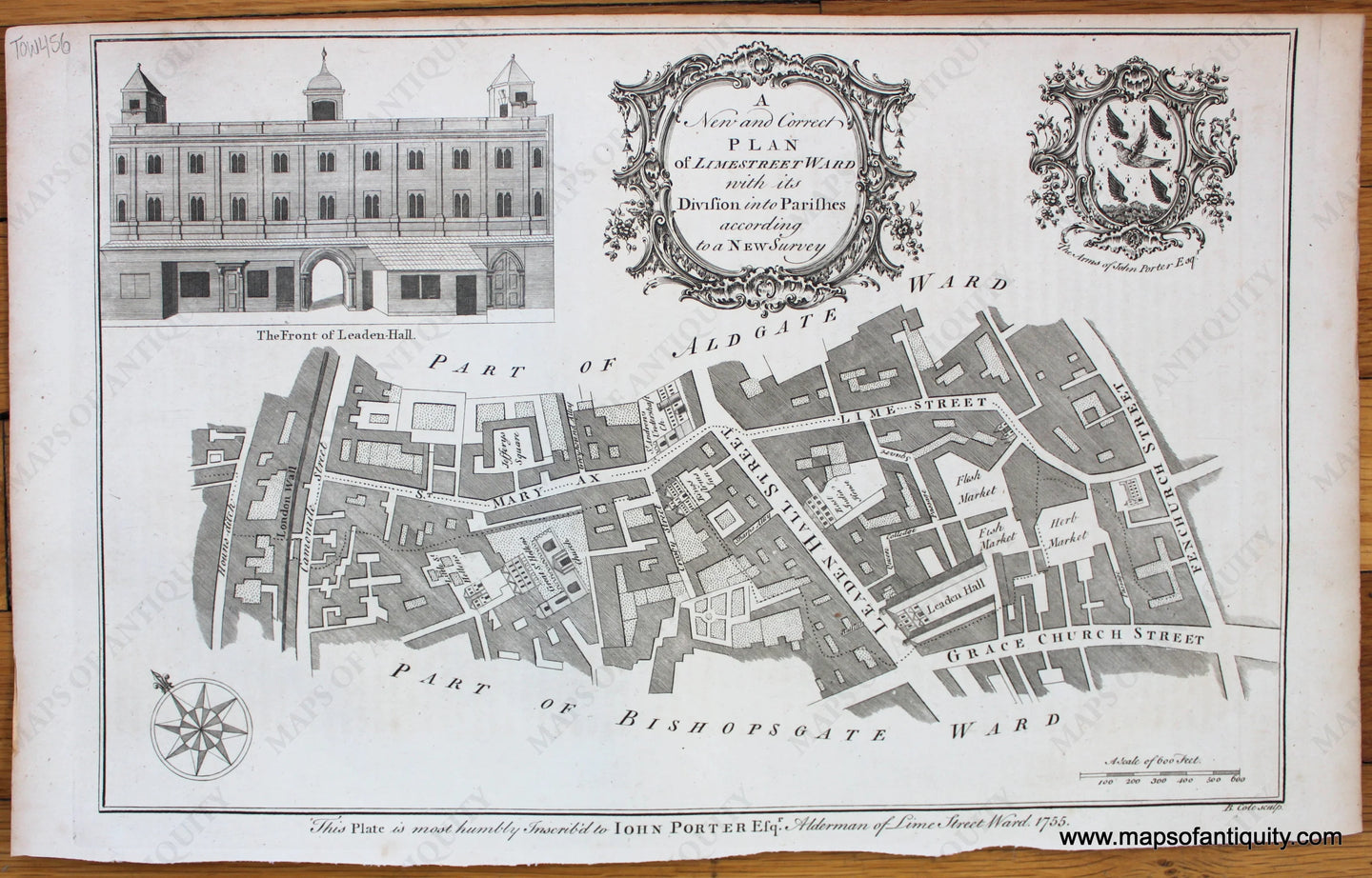 Antique-Map-England-Great-Britain-London-City-Limestreet-Lime-Street-Ward-Parishes-Wards-Cole-1756-1750s-1700s-Mid-18th-Century-Maps-of-Antiquity