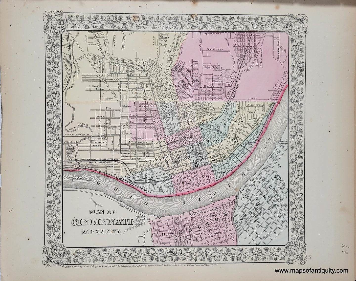 1868 - Plan of Cincinnati and Vicinity. - Antique Map