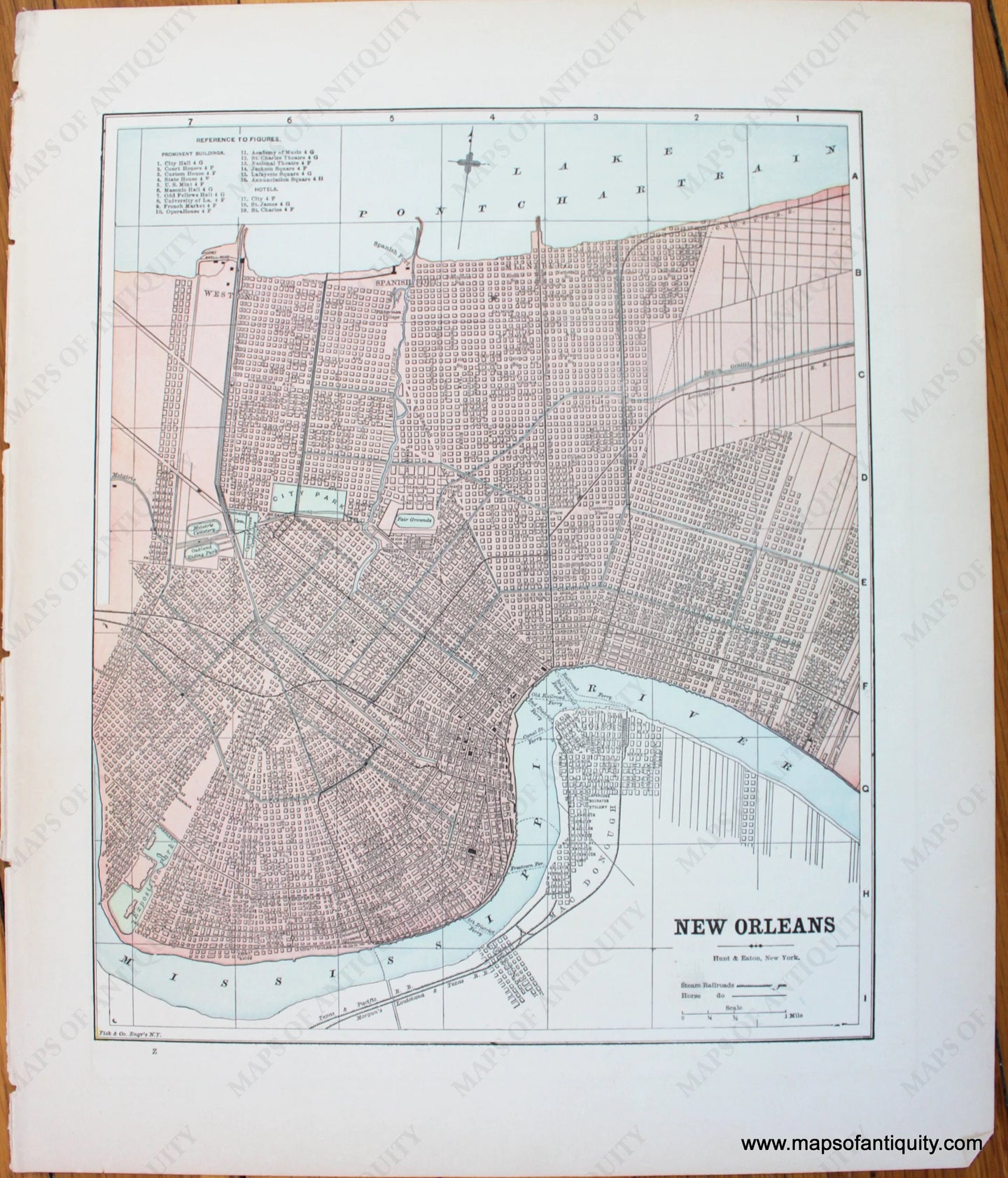 Antique-Map-City-New-Orleans-Louisiana-Hunt-&-Eaton-1892-1890s-Late-19th-Century-Maps-of-Antiquity