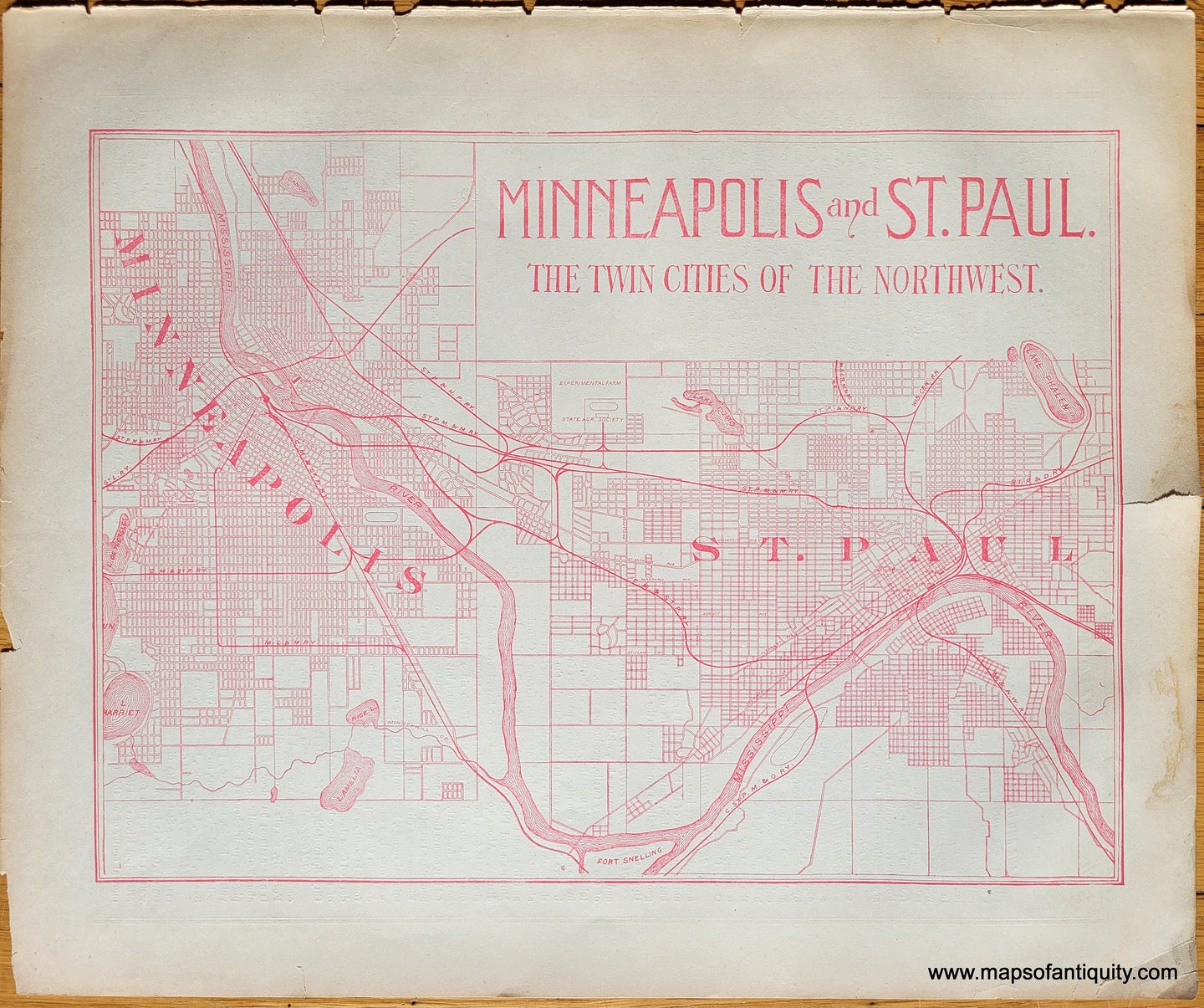 Antique-Map-City-Minneapolis-and-St.-Paul-Minnesota-The-Twin-Cities-of-the-Northwest-Hunt-&-Eaton-1892-1890s-Late-19th-Century-Maps-of-Antiquity