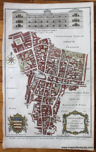 Antique-Map-London-England-Maitland-Cole-Cripplegate-Ward-William-Calvert-1756-1750s-1700s-Early-Mid-18th-Century-Maps-of-Antiquity