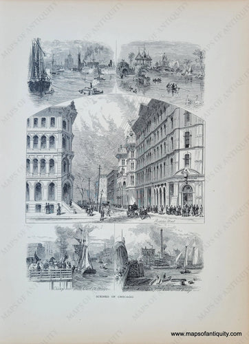 1872 - Scenes In Chicago Antique Print Genuine