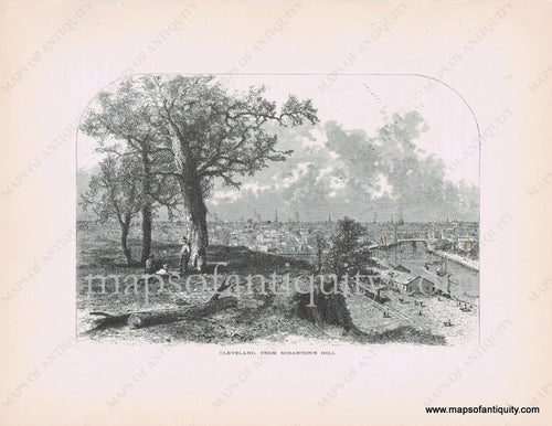 Antique-Print-Prints-Cleveland-OhioFrom-Scranton's-Hill-1872-Picturesque-America-1800s-19th-century-maps-of-Antiquity
