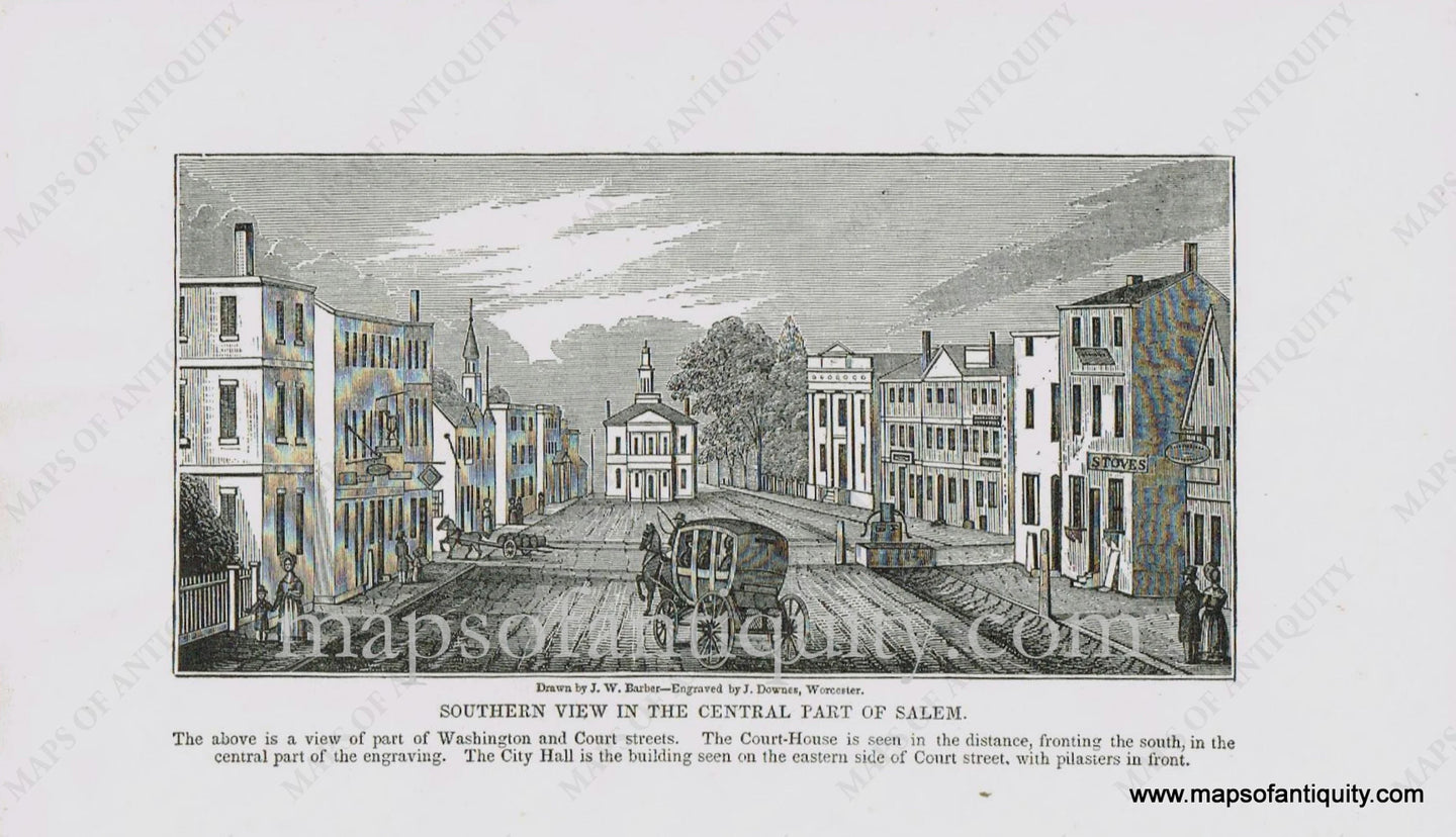 Antique-Black-and-White-Illustration-Southern-View-in-the-Central-Part-of-Salem-Massachusetts-c.1840-Barber-Salem-1800s-19th-century-Maps-of-Antiquity