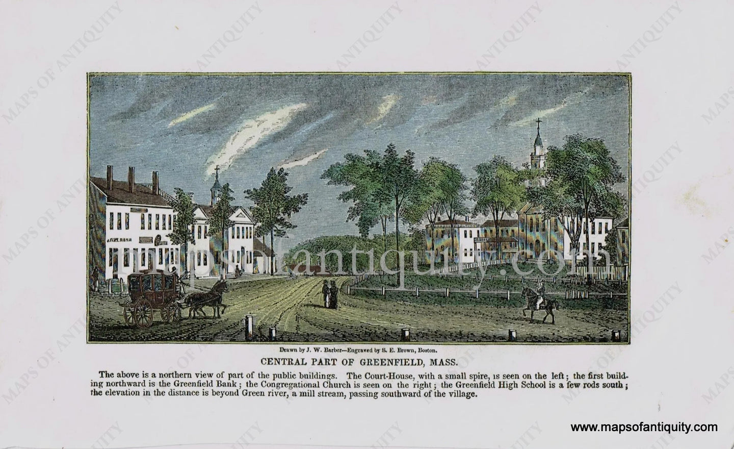 Hand-Colored-Antique-Illustration-Central-Part-of-Greenfield-Mass.-c.-1840-Barber-Greenfield-1800s-19th-century-Maps-of-Antiquity