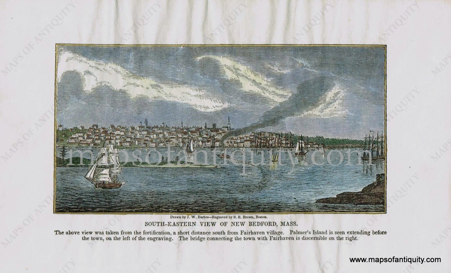 Hand-Colored-Antique-Illustration-South-Eastern-View-of-New-Bedford-Mass.-c.-1840-Barber-New-Bedford-1800s-19th-century-Maps-of-Antiquity