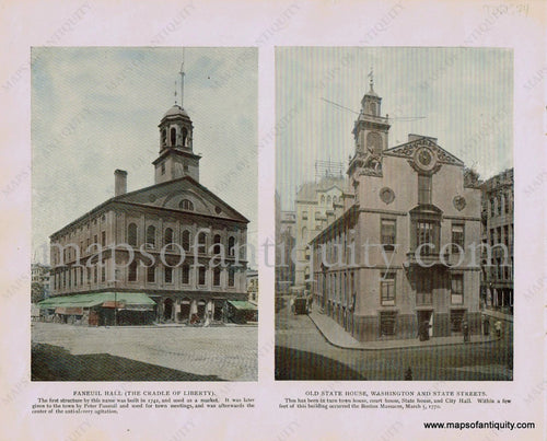 Antique-Print-Faneuil-Hall-(The-Cradle-of-Liberty)-Old-State-House-Washington-and-State-Streets;-verso:-South-Station-1904-unknown-Boston-1900s-20th-century-Maps-of-Antiquity