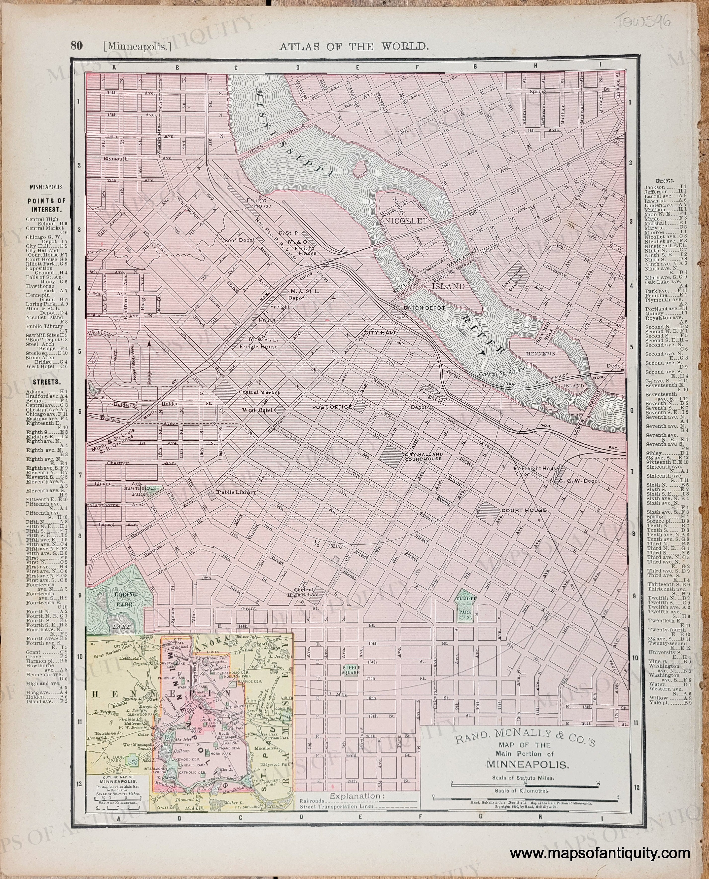 596 Map 1895 - Map of the Main Portion of Minneapolis, Verso: Map of the Main ...
