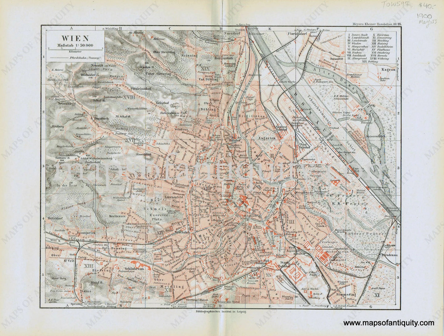 Antique-Printed-Color-Map-Vienna-Wien-1900-Meyers-Austria-1800s-19th-century-Maps-of-Antiquity