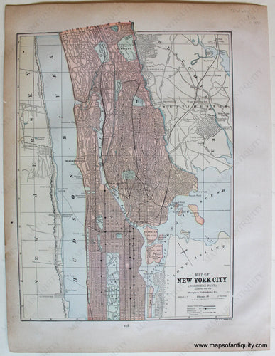 Antique-Printed-Color-Map-Boston-Verso:-Map-of-New-York-City-(Northern-Part)-c.-1890-People's-Publishing-Co.-New-York-City-1800s-19th-century-Maps-of-Antiquity