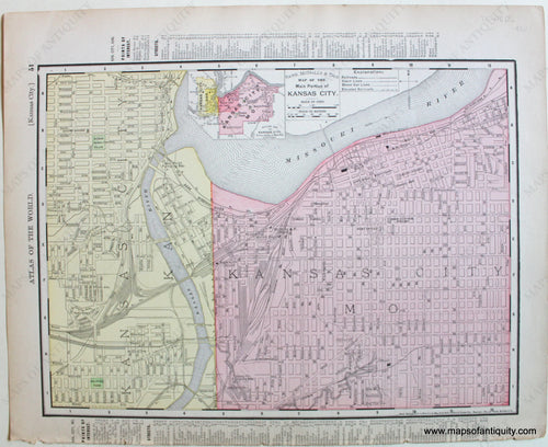 Antique-Printed-Color-Map-Map-of-the-Main-Portion-of-Kansas-City-verso:-Arkansas-1895-Rand-McNally-Midwest-1800s-19th-century-Maps-of-Antiquity