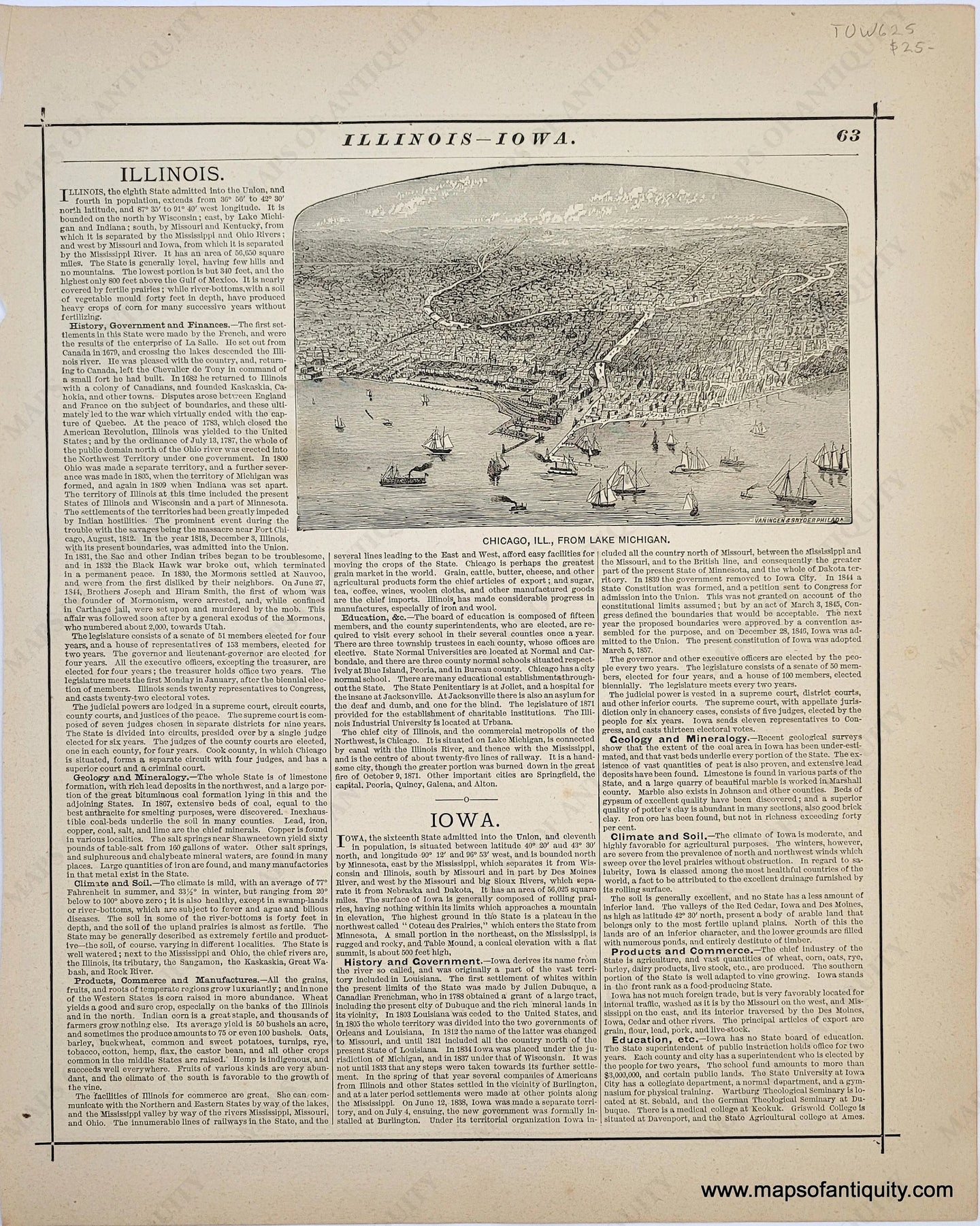 1888 - Chicago Ill. From Lake Michigan Antique Print Genuine