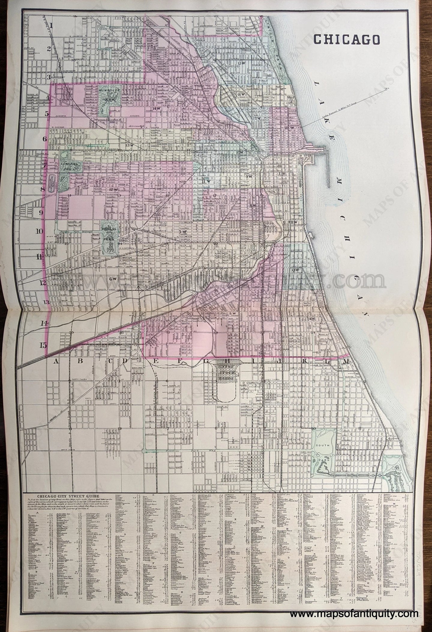 Antique-Hand-Colored-Map-Chicago-Antique-Towns-&-City-Maps-and-Views-Chicago-1884-Mitchell-Maps-Of-Antiquity-1800s-19th-century