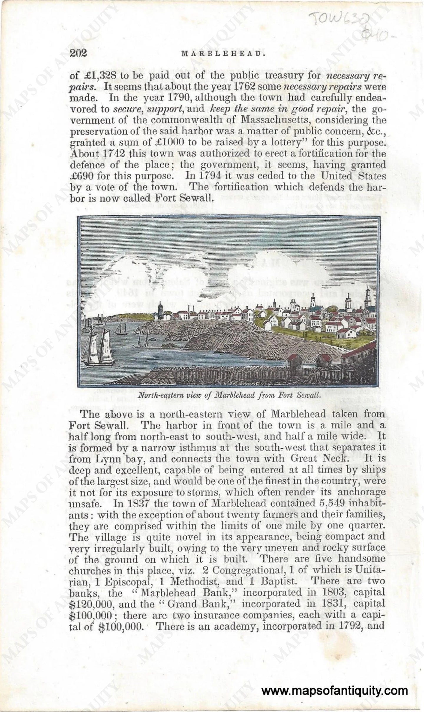 Hand-Colored-Antique-Illustration-North-eastern-view-of-Marblehead-from-Fort-Sewall.-Massachusetts-Marblehead-c.-1840-Barber-Maps-Of-Antiquity-1800s-19th-century