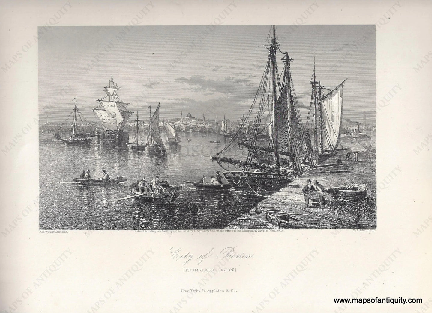 TOW663-Antique-Print-City-of-Boston-From-South-Boston-1872-Appleton-Picturesque-America