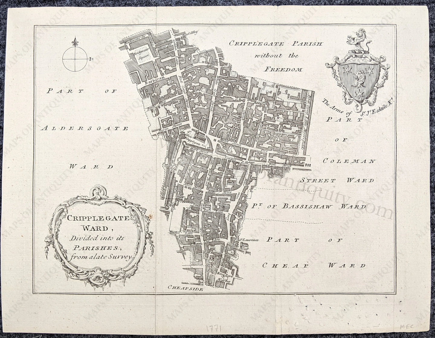 Engraved-Genuine-Antique-City-Plan-Cripplegate-Ward-Divided-into-its-Parishes-from-a-late-Survey-Towns-and-Cities-United-Kingdom-1771-London-Magazine-Maps-Of-Antiquity-1800s-19th-century