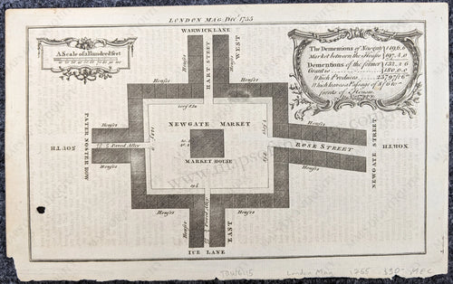 Engraved-Genuine-Antique-City-Plan-Newgate-Market-Towns-and-Cities-United-Kingdom-1755-London-Magazine-Maps-Of-Antiquity-1800s-19th-century