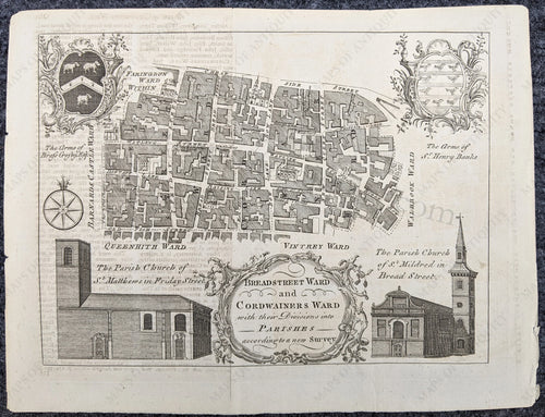 Engraved-Genuine-Antique-City-Plan-Breadstreet-Ward-and-Corwainers-Ward-with-their-Divisions-into-Parishes-according-to-a-new-Survey-Towns-and-Cities-United-Kingdom-1771-London-Magazine-Maps-Of-Antiquity-1800s-19th-century