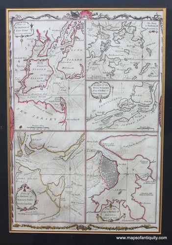 Genuine-Antique-Map,-Framed-Plans-of-the-Cities-and-Harbors-of-New-York,-Boston,-Charleston,-Havanna,-and-Philadelphia-1782-T.-Conder-Maps-Of-Antiquity