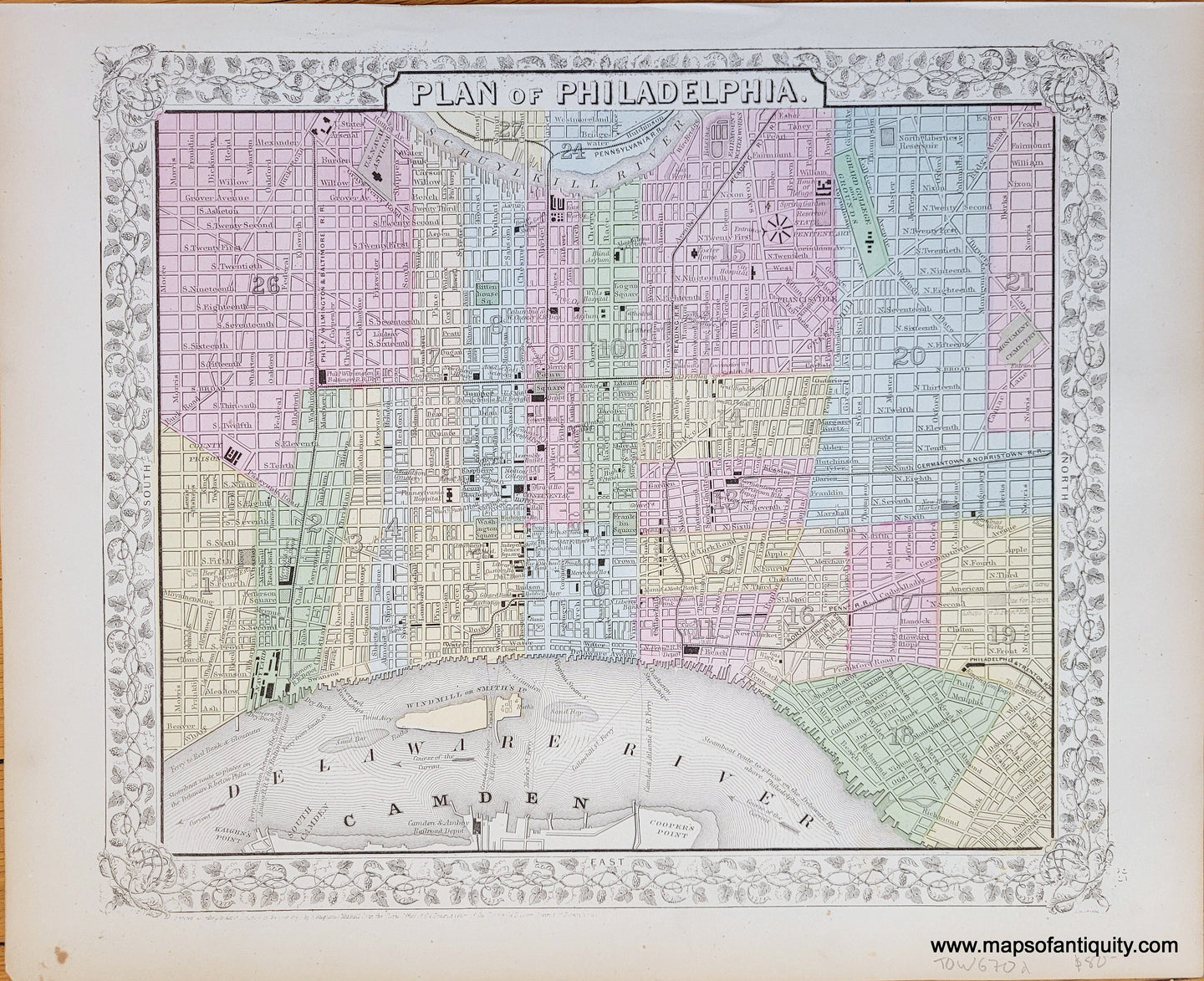 Antique-Hand-Colored-Map-Plan-of-Philadelphia-1868-Mitchell-Maps-Of-Antiquity