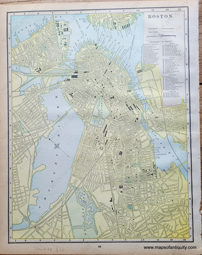 Genuine-Antique-Printed-Color-Map-Boston-1893-Gaskell-Maps-Of-Antiquity